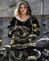 Contrasting Van Gogh Print Plus Size Long-sleeved Zipper Hoodie Set